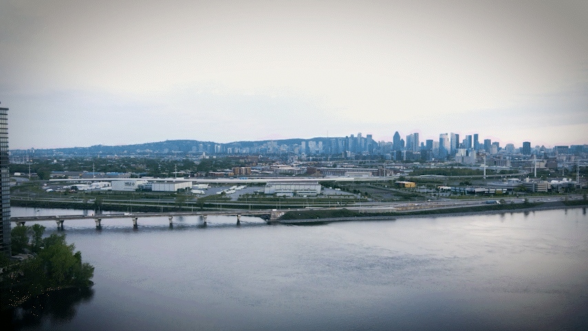 Prise de vue aérienne de Montréal pour une vidéo corporative.