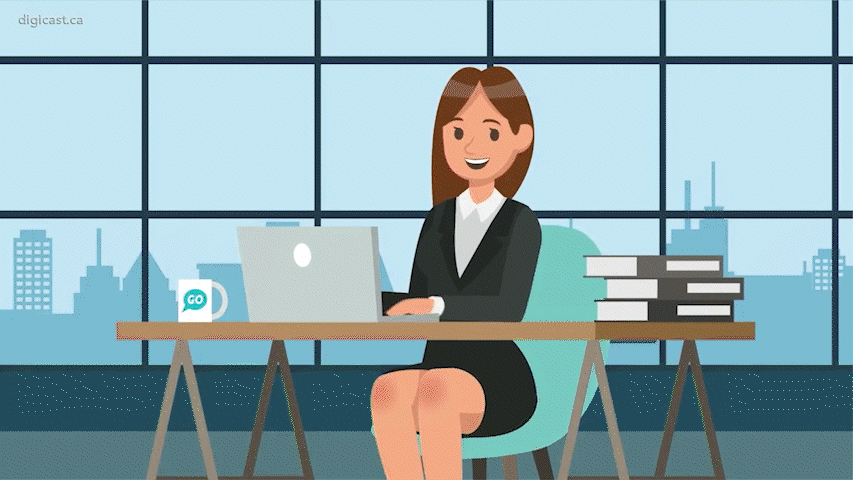 Vidéo explicative animée présentant une professionnelle au travail.