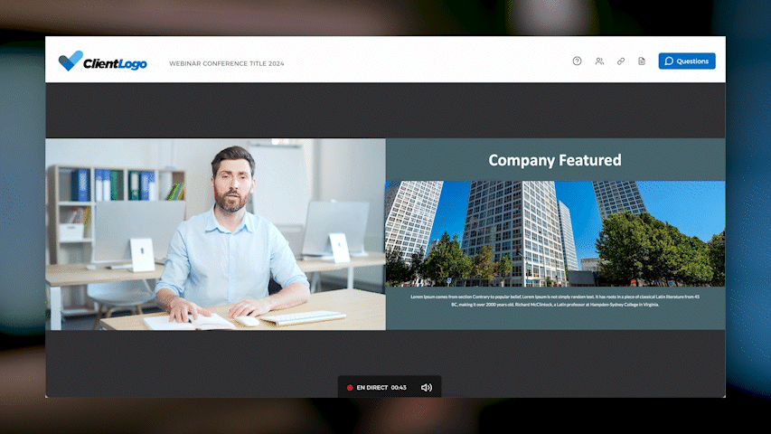 Interface d'une présentation en direct sur la plateforme icastGo.