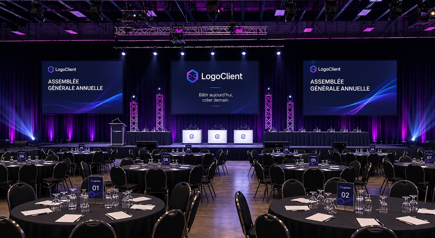Corporate annual general meeting venue with professional stage production.