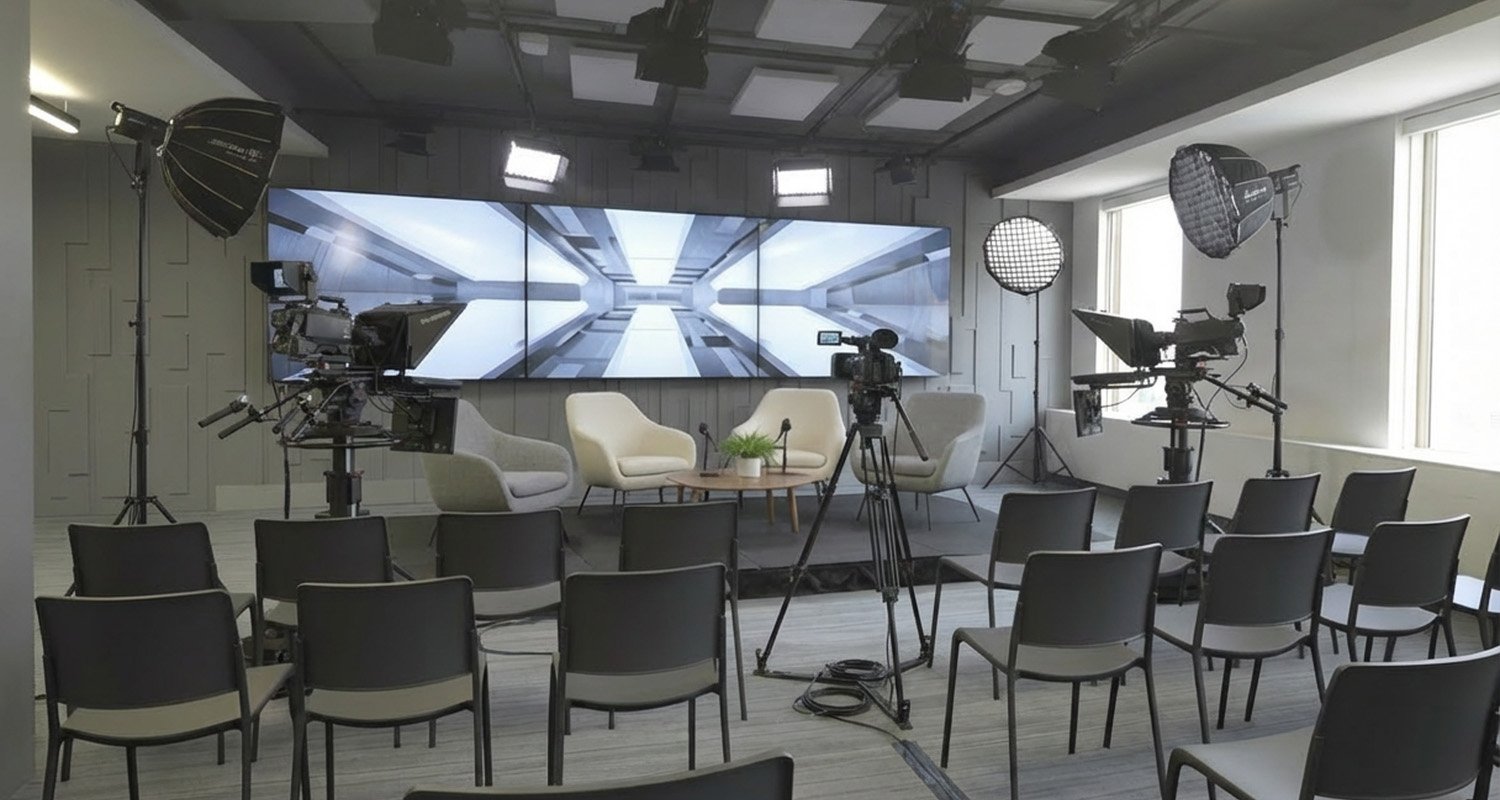 Studio Yonge équipé pour une production vidéo multicaméra.