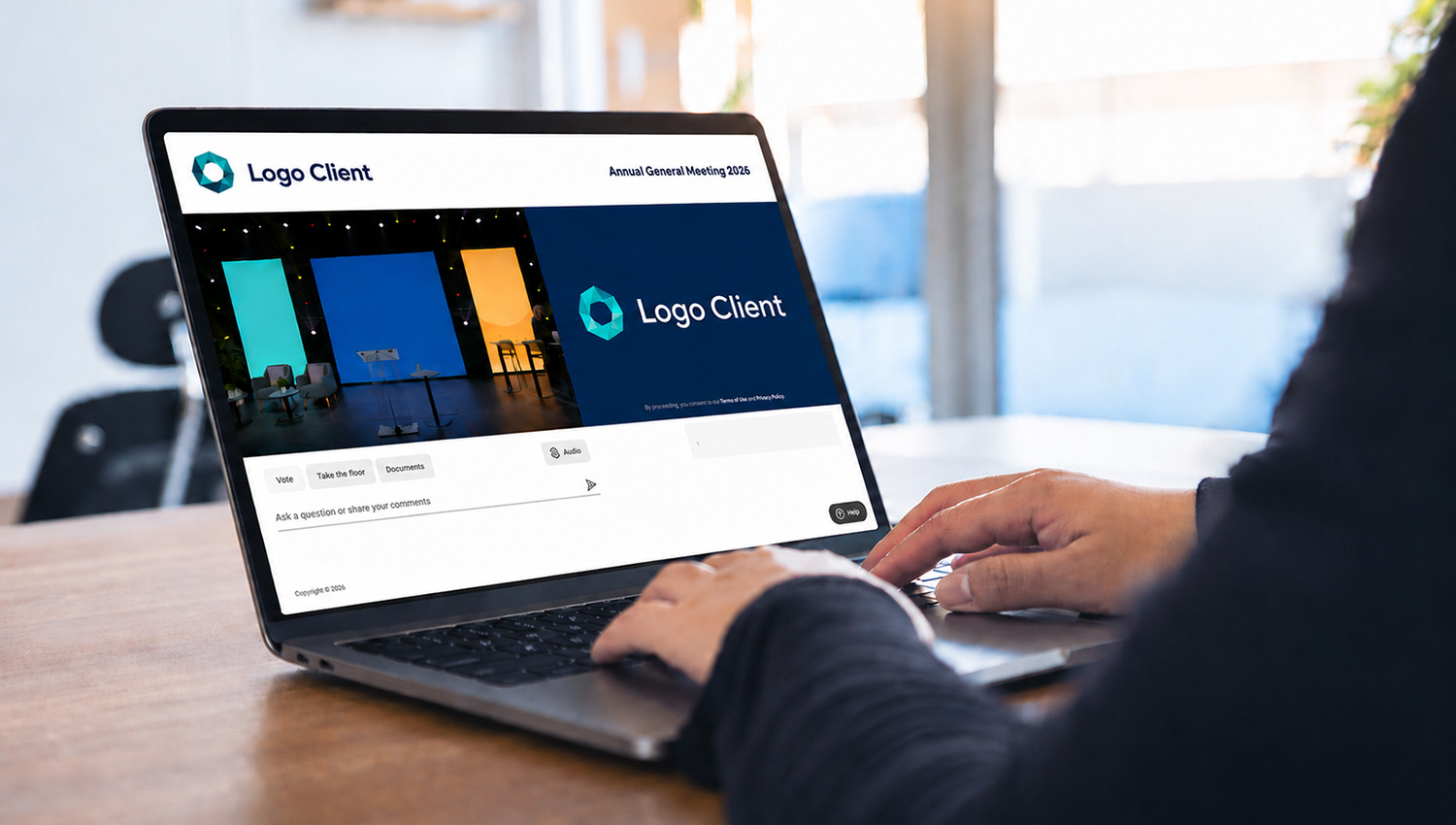 Participant attending a virtual meeting on a collaboration platform.