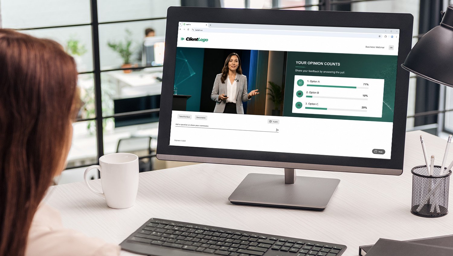 Professional attending a webcast.
