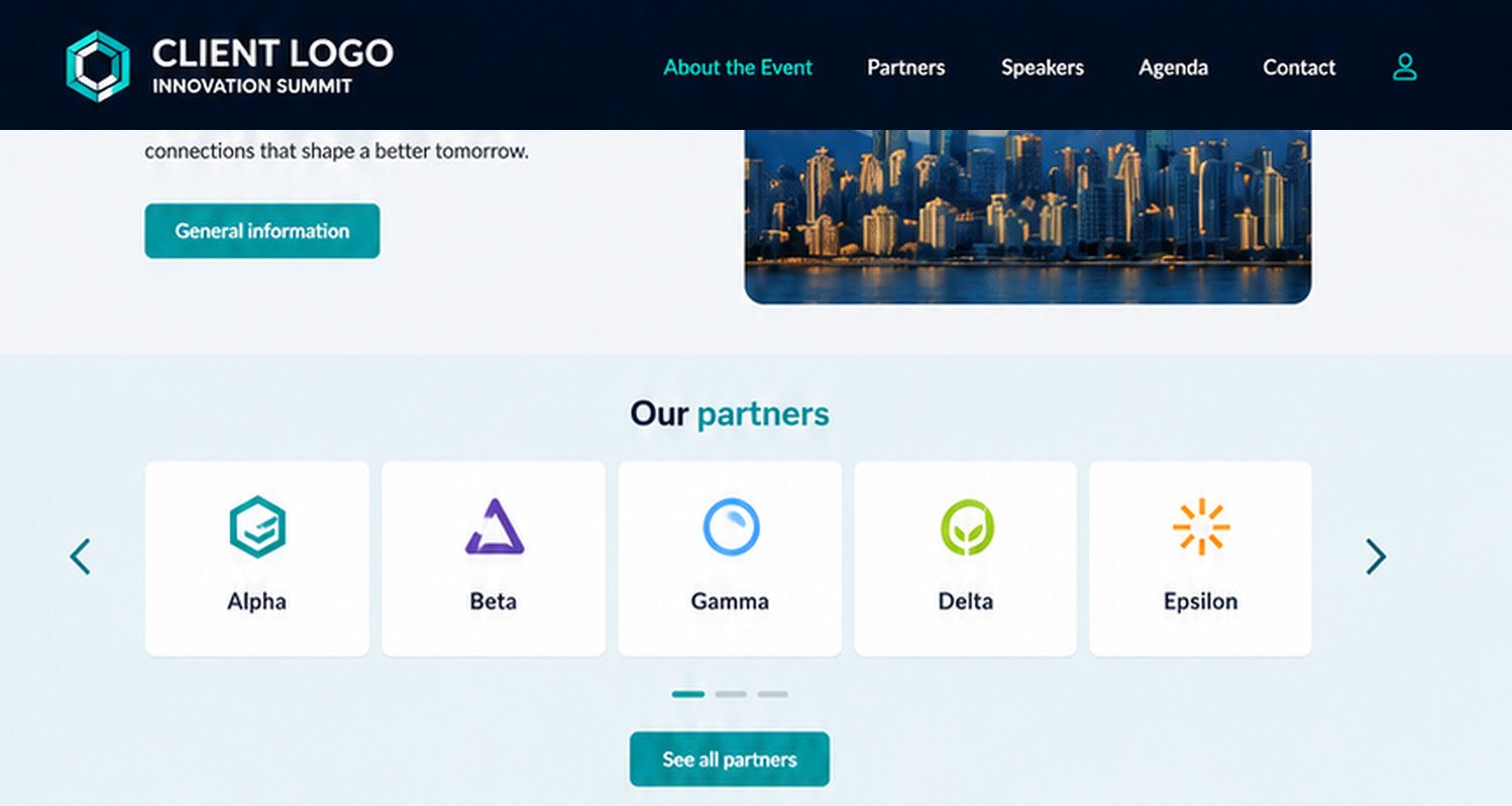 Event partners page interface in the icastEvent platform.