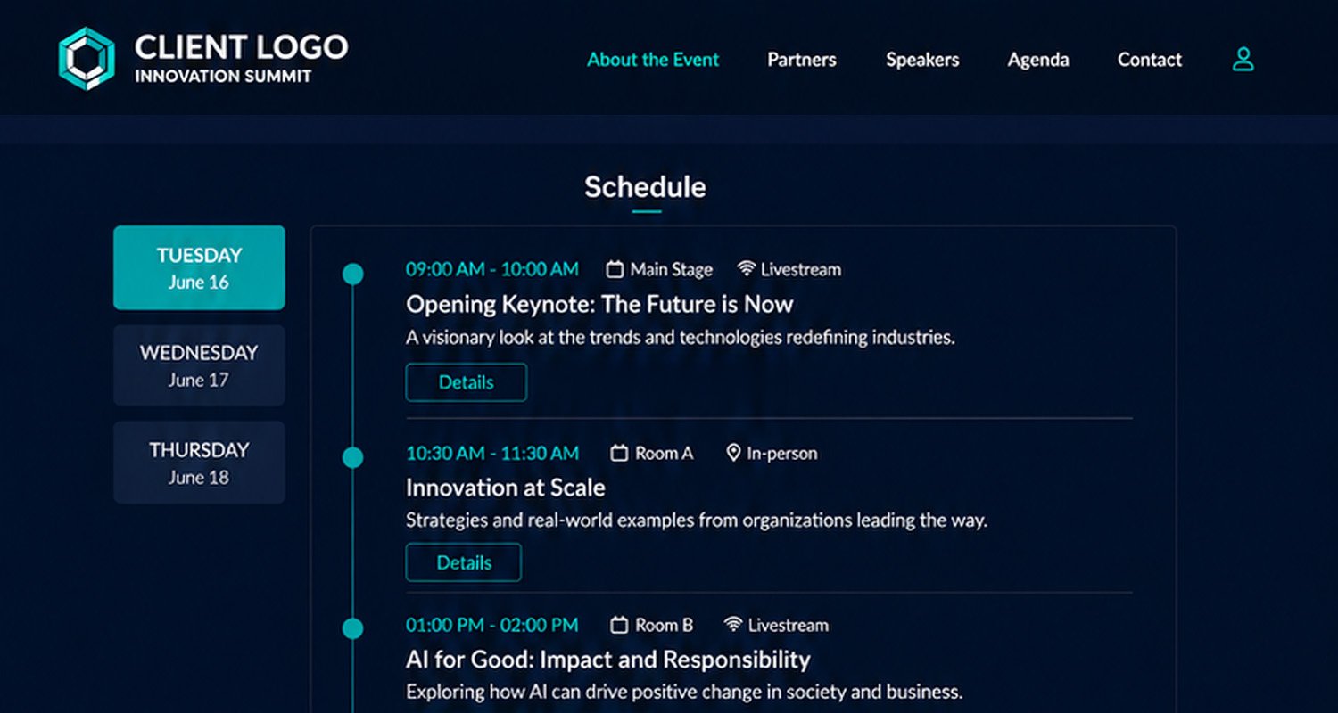 Event schedule interface in the icastEvent platform.