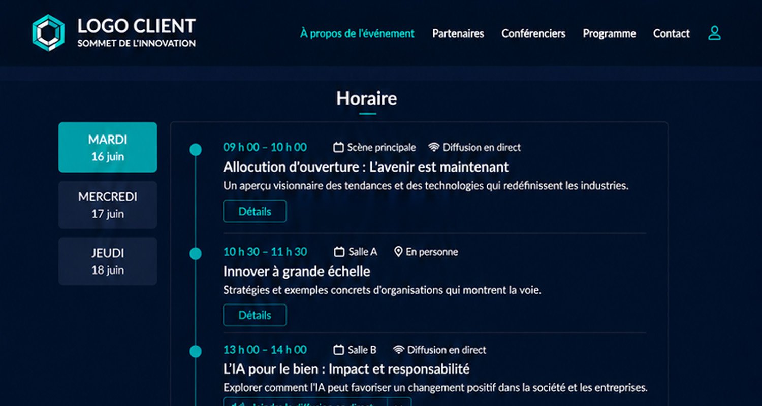 Interface du programme d'un événement sur la plateforme icastEvent.