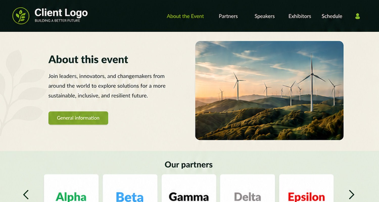 Event homepage interface in the icastEvent platform.