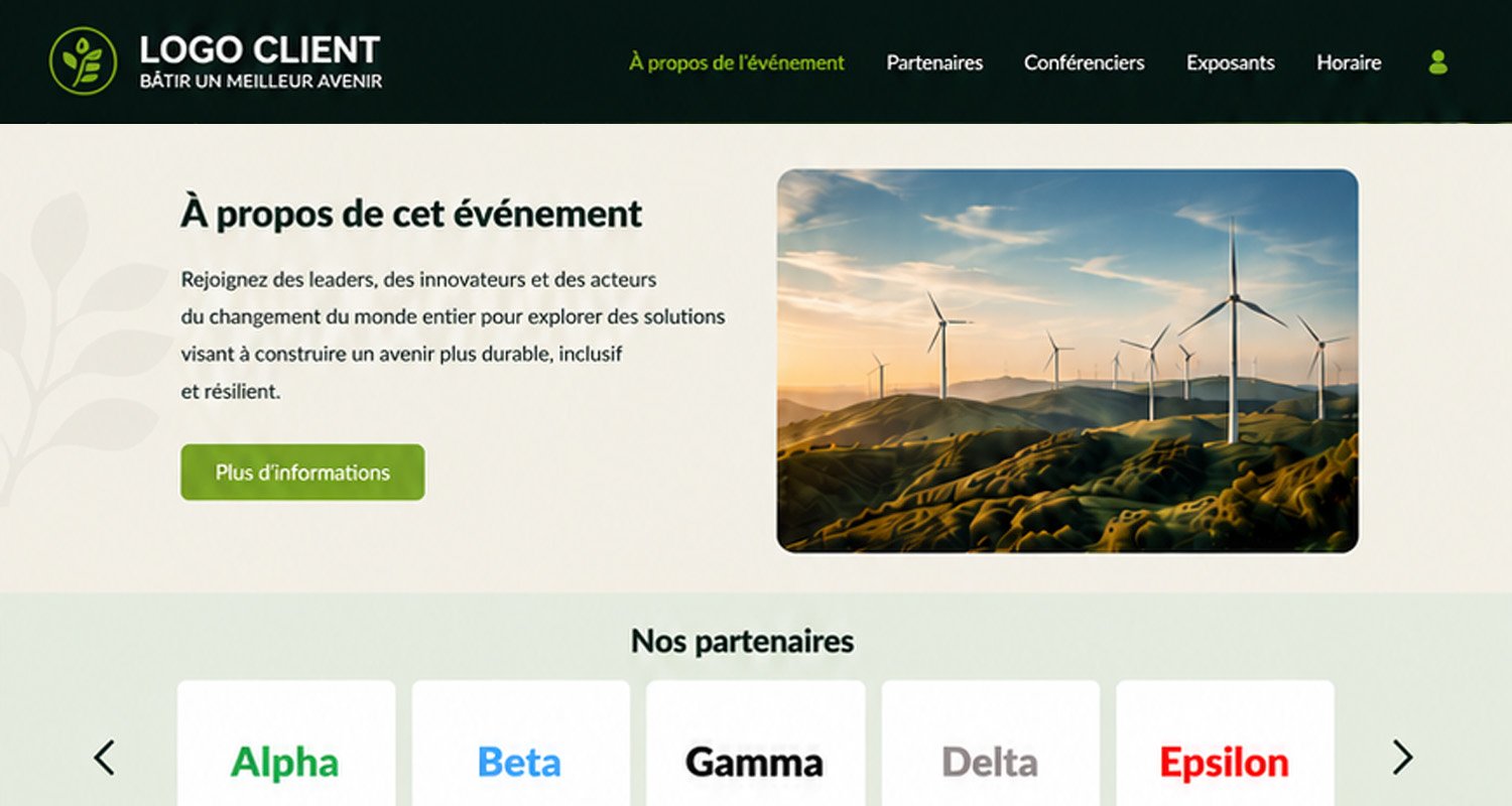Interface de la page d'accueil d'un événement sur la plateforme icastEvent.