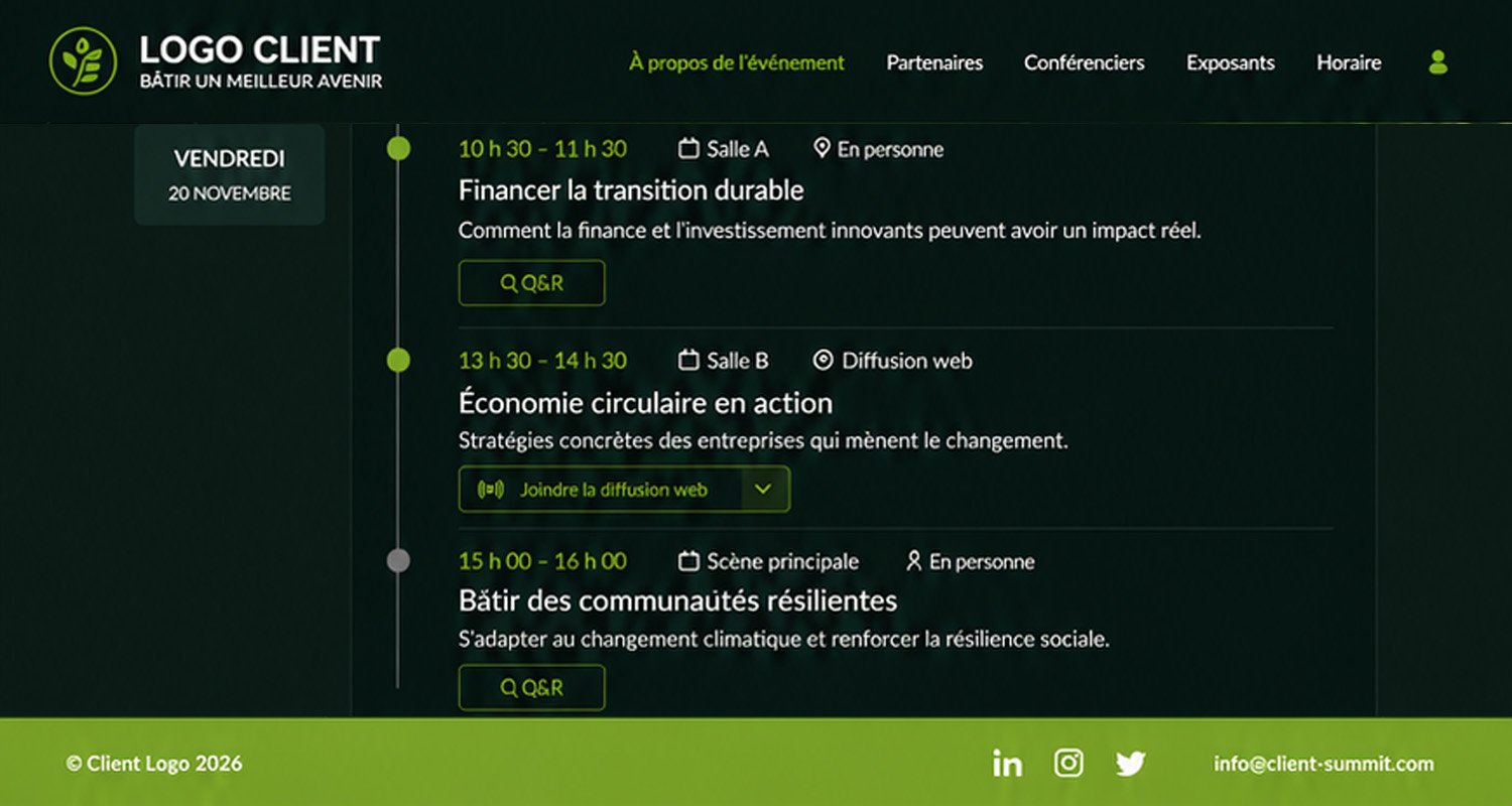 Interface du programme d'un événement sur la plateforme icastEvent.