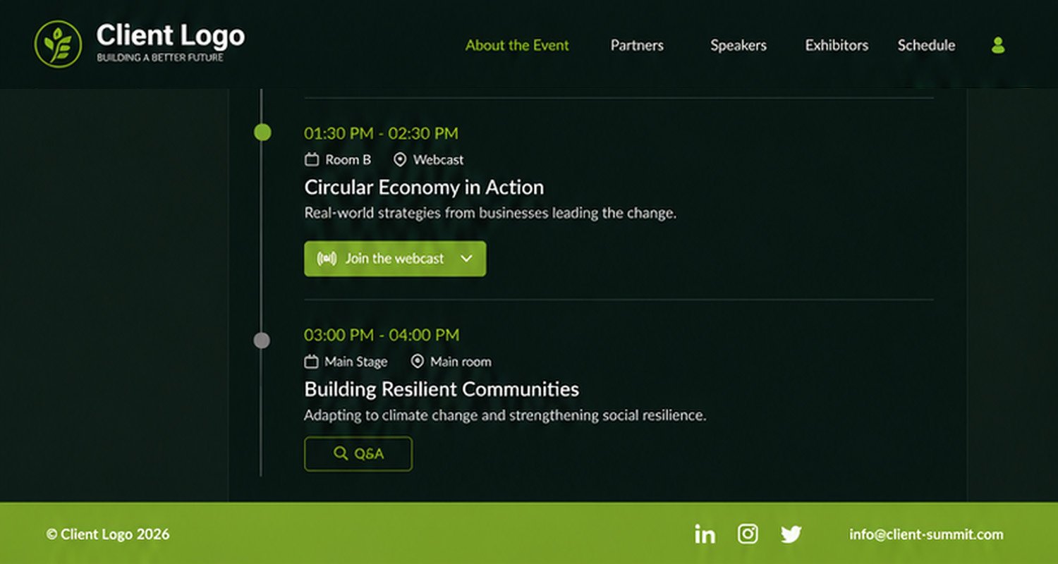 Event schedule interface in the icastEvent platform.