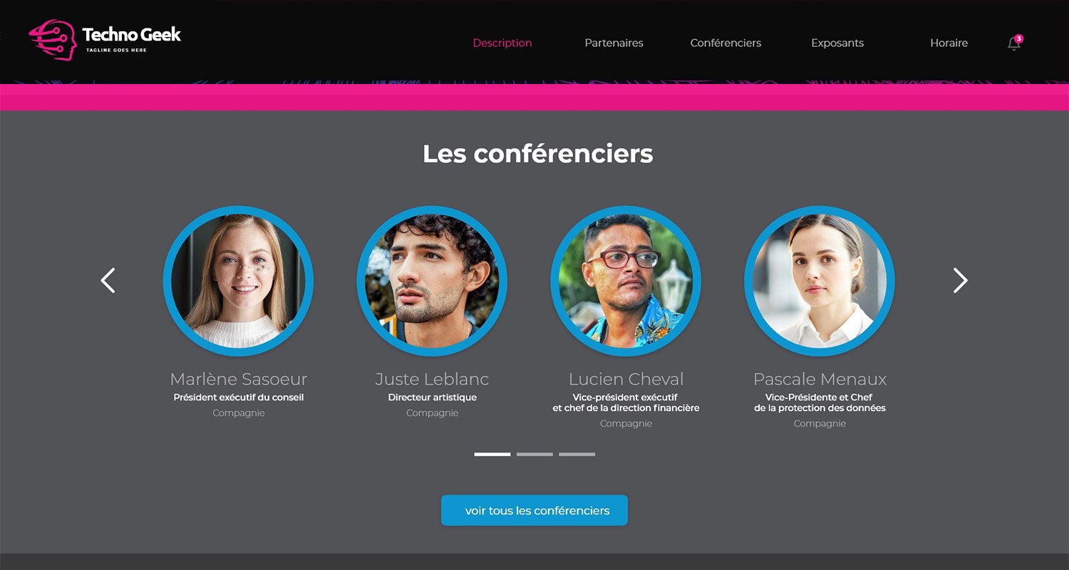 Interface de la page d'accueil d'un événement sur la plateforme icastEvent.