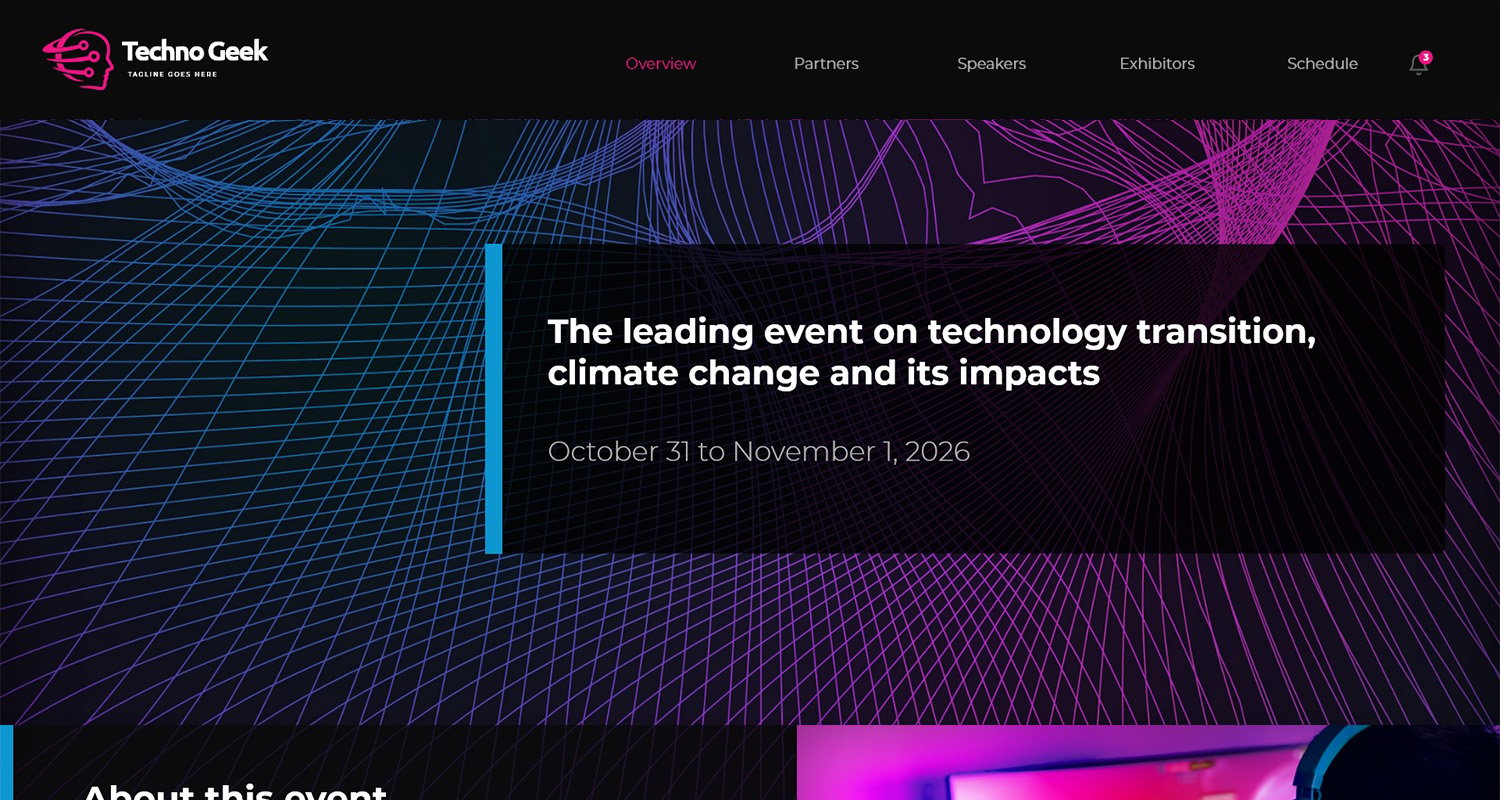 Event homepage interface in the icastEvent platform.