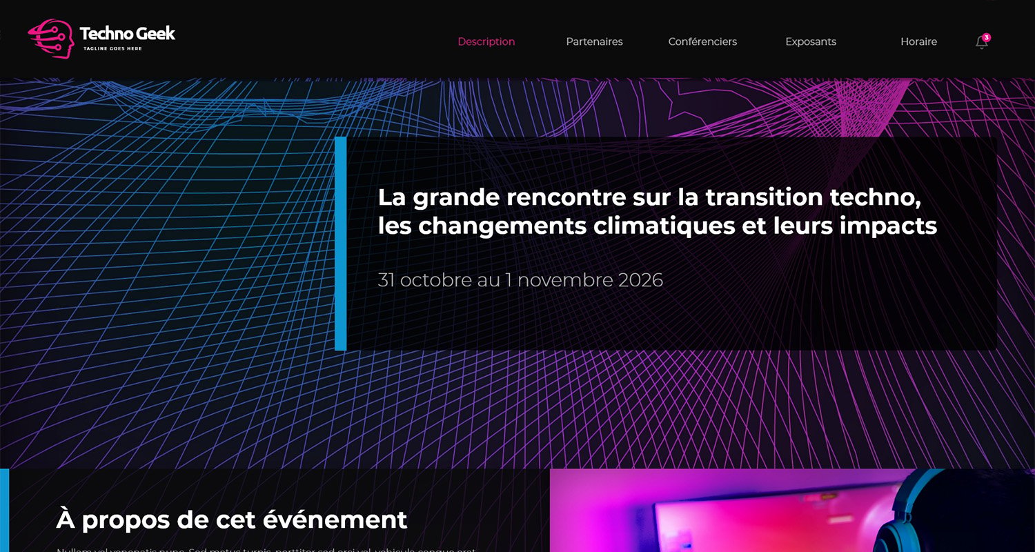 Interface de la page d'accueil d'un événement sur la plateforme icastEvent.