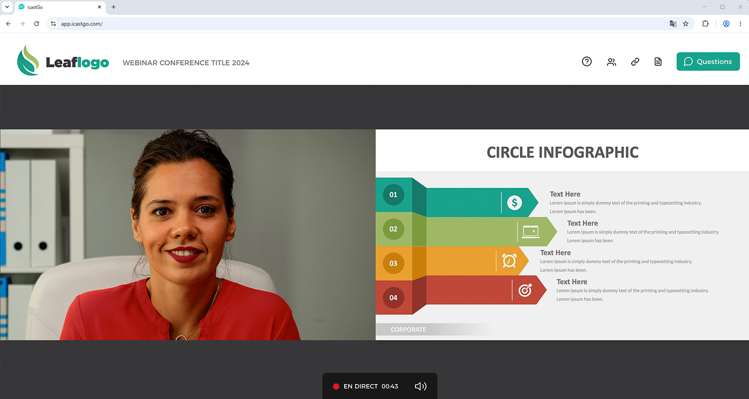 Live presentation interface in the icastGo platform.