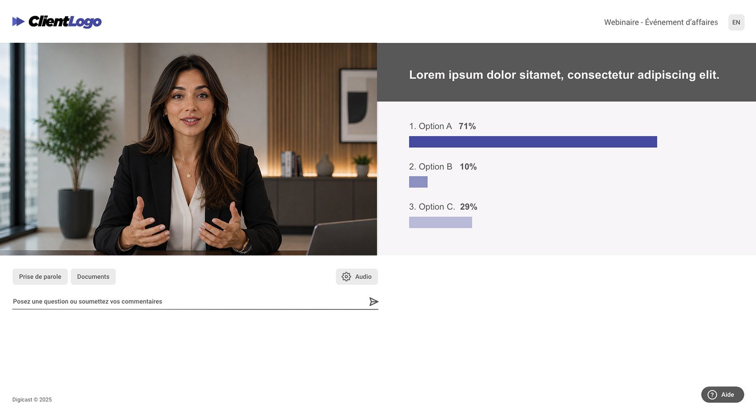 Résultats d'un vote en direct affichés pendant une webdiffusion sur icastPro.
