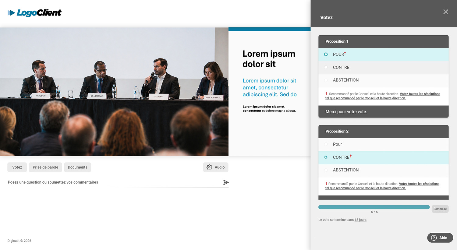 Webdiffusion d'une assemblée générale annuelle avec vote sécurisé sur icastPro.