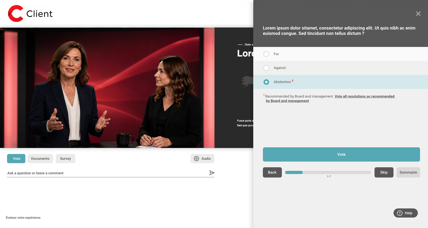 Live voting and polling interface in the icastVote technology solution.